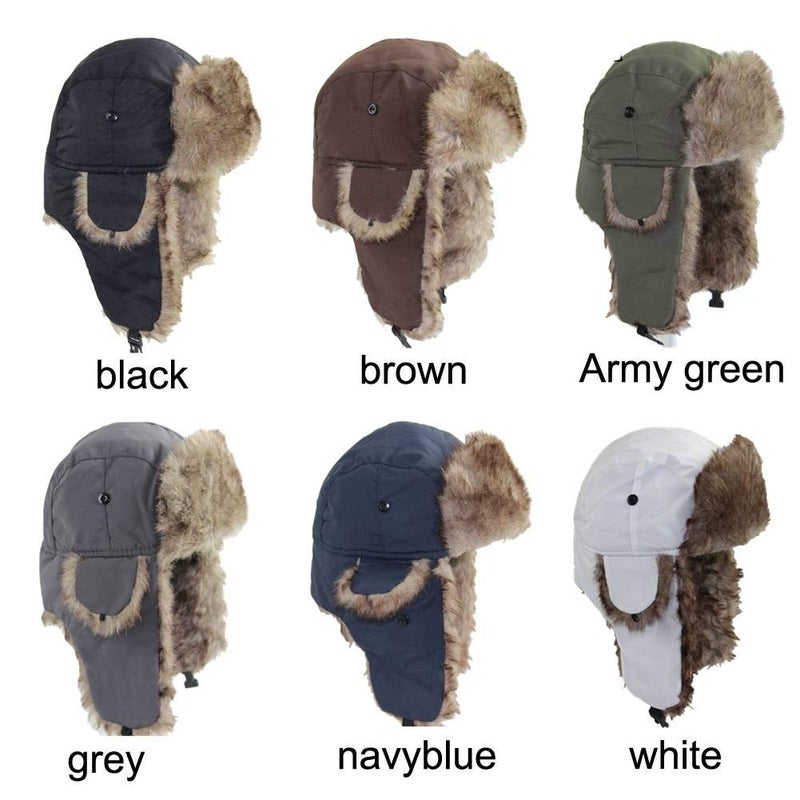 ASWER Trapper Trooper Hat Warm Winter Skiing Cap Women Men Windproof Grey - Image 2
